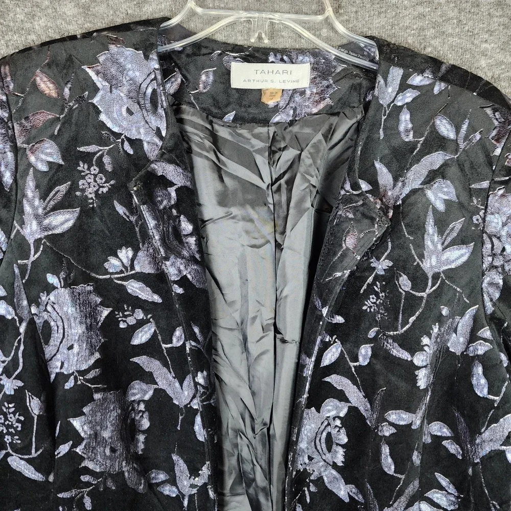 Tahari Arthur S. Levine Jacket Womens 16 Floral Burnout Black Purple EUC
